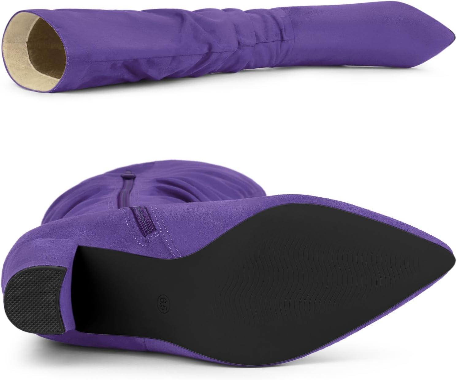 imageAllegra K Womens Slouch Pointed Toe Chunky Heel Knee High BootsDark Purple