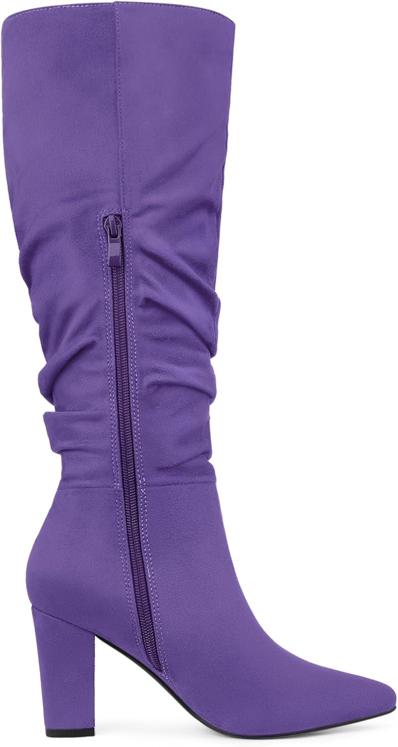 imageAllegra K Womens Slouch Pointed Toe Chunky Heel Knee High BootsDark Purple