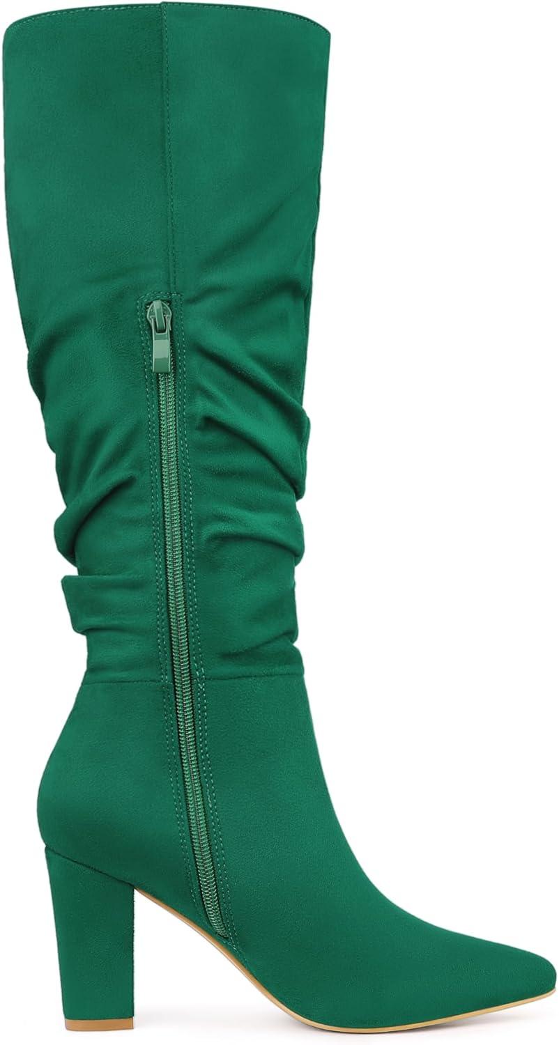 imageAllegra K Womens Slouch Pointed Toe Chunky Heel Knee High BootsGreen