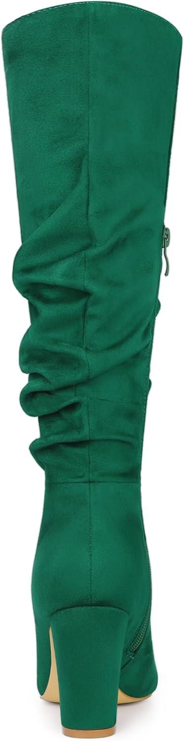 imageAllegra K Womens Slouch Pointed Toe Chunky Heel Knee High BootsGreen