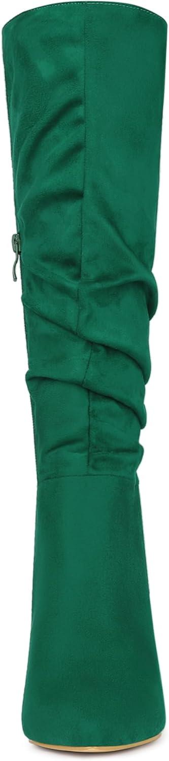 imageAllegra K Womens Slouch Pointed Toe Chunky Heel Knee High BootsGreen