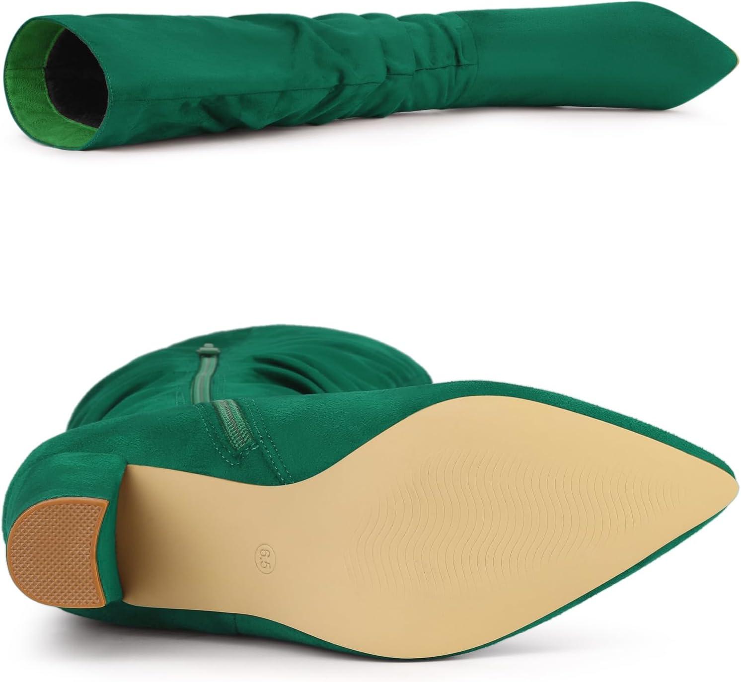 imageAllegra K Womens Slouch Pointed Toe Chunky Heel Knee High BootsGreen