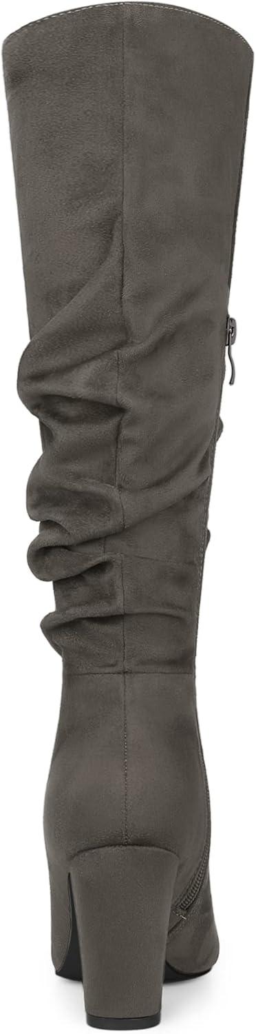 imageAllegra K Womens Slouch Pointed Toe Chunky Heel Knee High BootsGrey