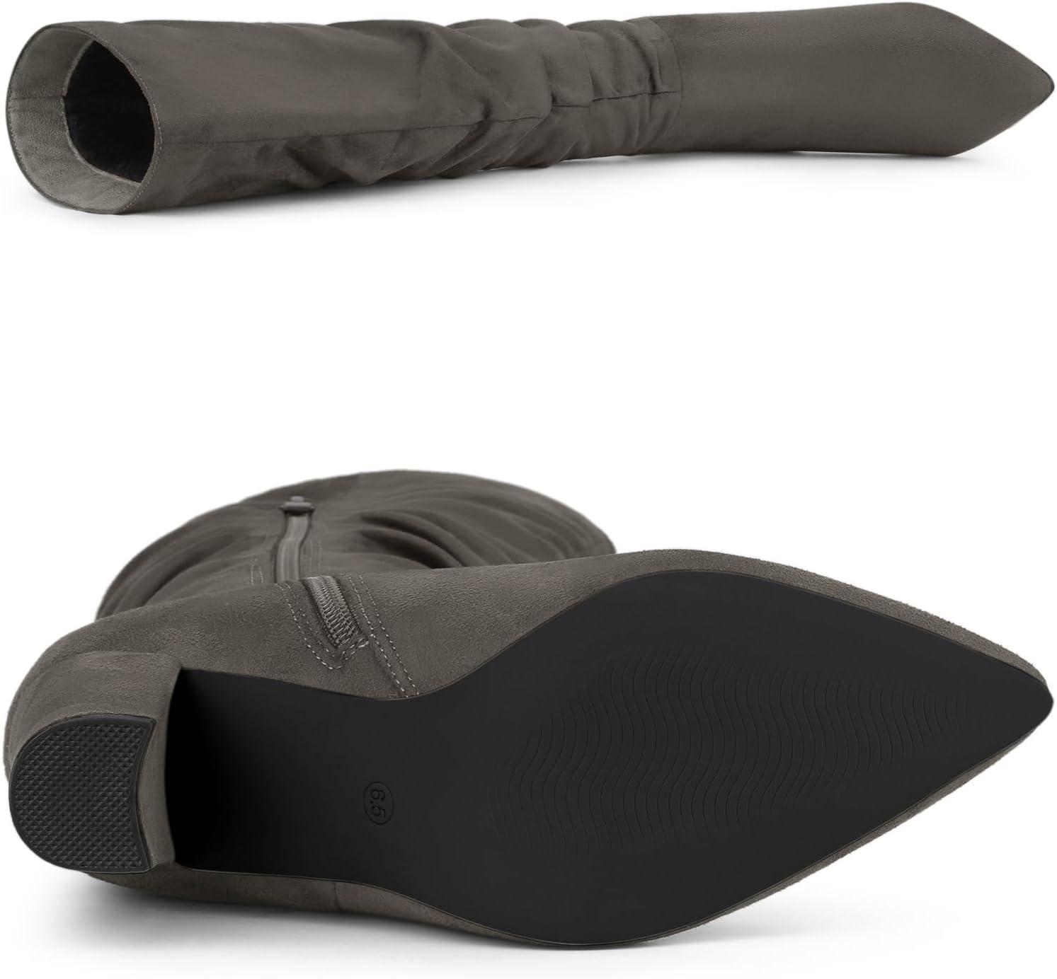 imageAllegra K Womens Slouch Pointed Toe Chunky Heel Knee High BootsGrey