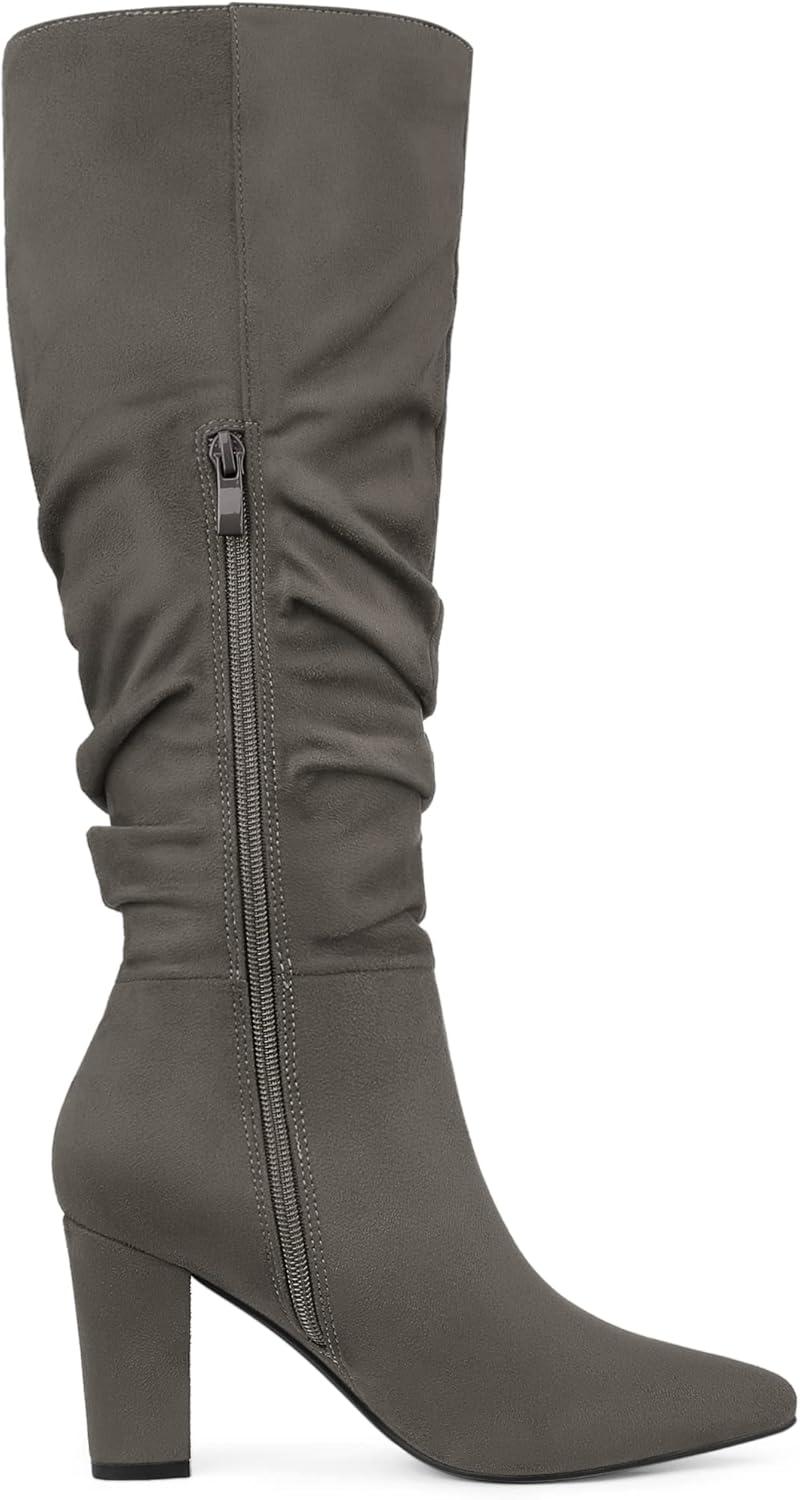 imageAllegra K Womens Slouch Pointed Toe Chunky Heel Knee High BootsGrey