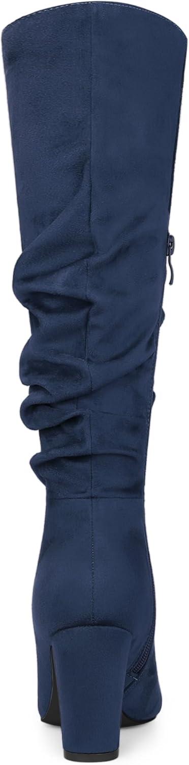 imageAllegra K Womens Slouch Pointed Toe Chunky Heel Knee High BootsNavy Blue