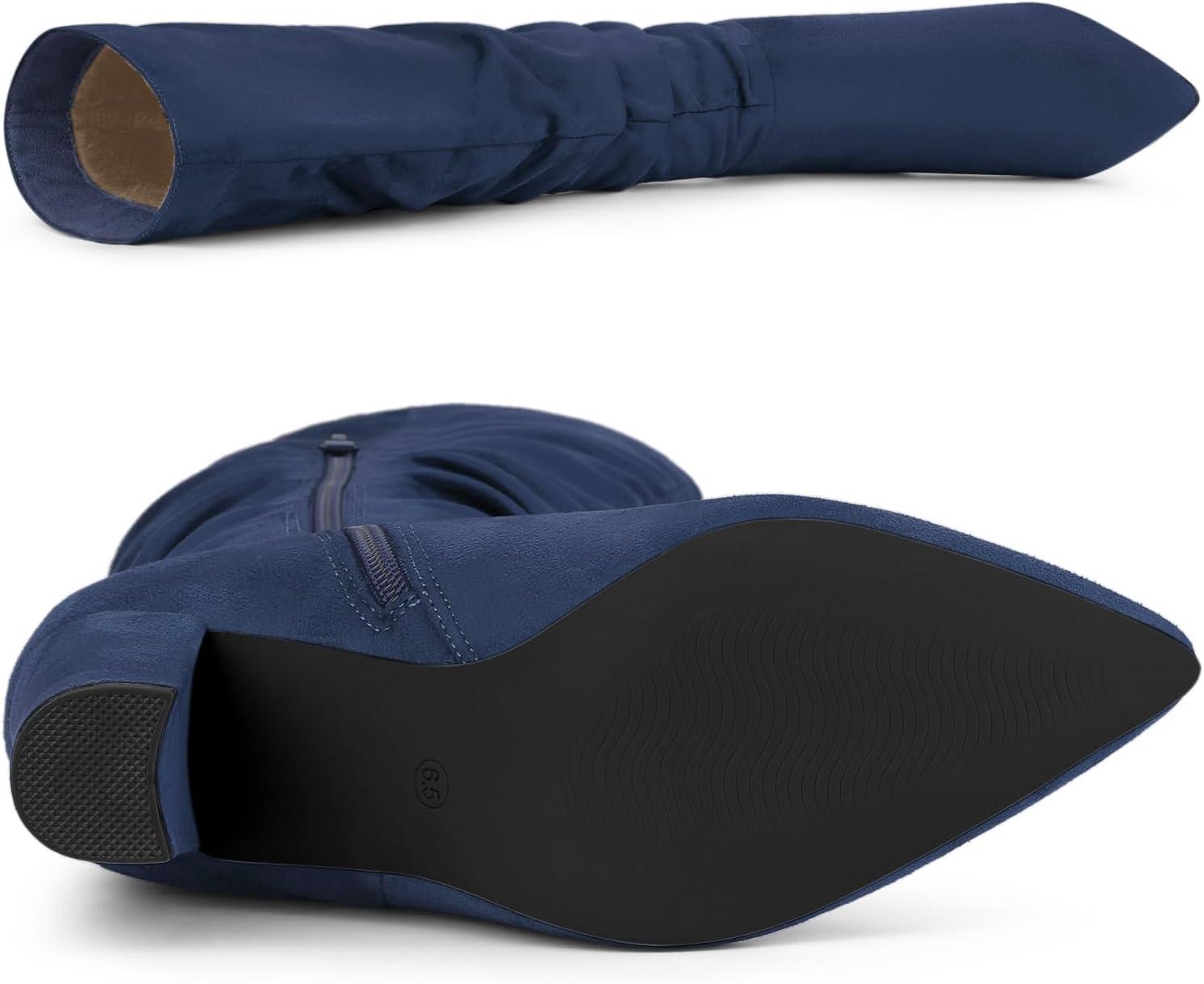 imageAllegra K Womens Slouch Pointed Toe Chunky Heel Knee High BootsNavy Blue