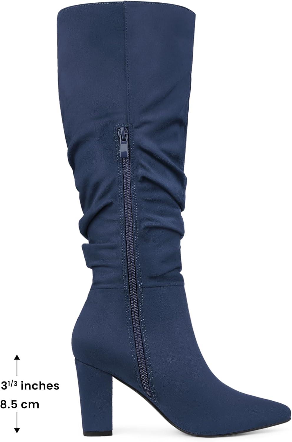 imageAllegra K Womens Slouch Pointed Toe Chunky Heel Knee High BootsNavy Blue