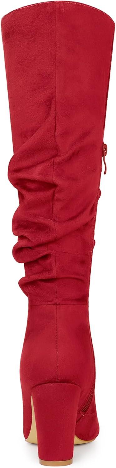 imageAllegra K Womens Slouch Pointed Toe Chunky Heel Knee High BootsRed