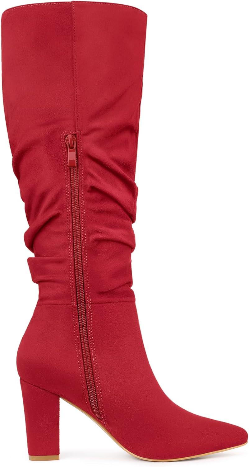 imageAllegra K Womens Slouch Pointed Toe Chunky Heel Knee High BootsRed