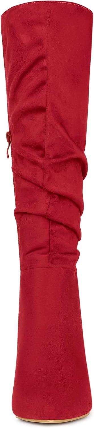 imageAllegra K Womens Slouch Pointed Toe Chunky Heel Knee High BootsRed