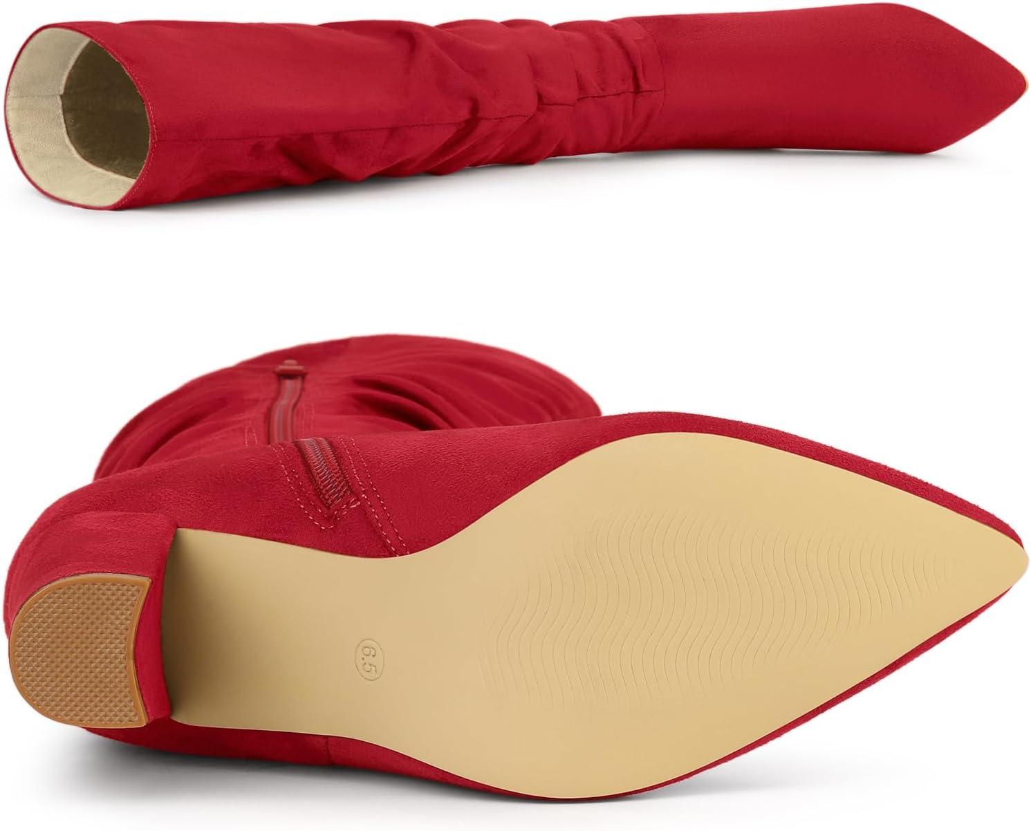 imageAllegra K Womens Slouch Pointed Toe Chunky Heel Knee High BootsRed