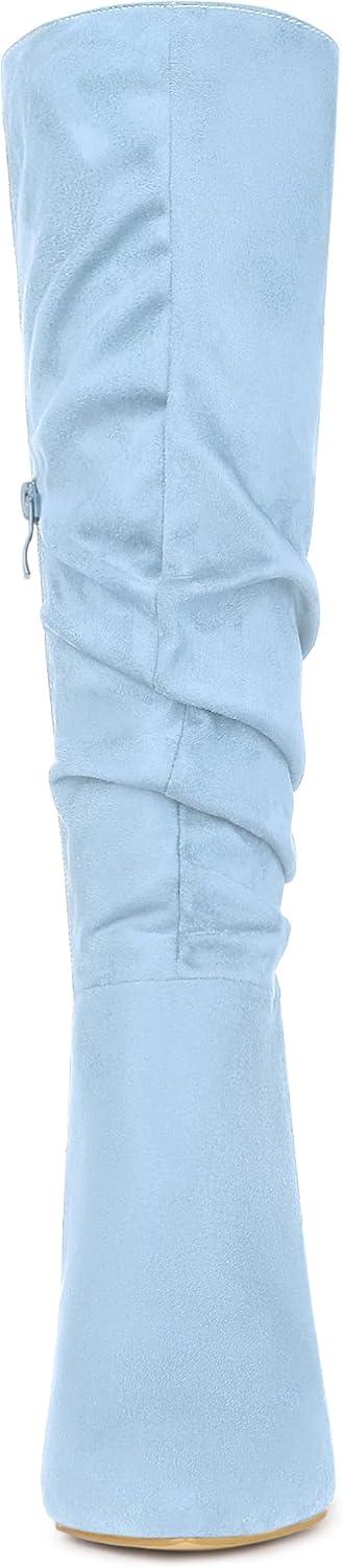 imageAllegra K Womens Slouch Pointed Toe Chunky Heel Knee High BootsSky Blue