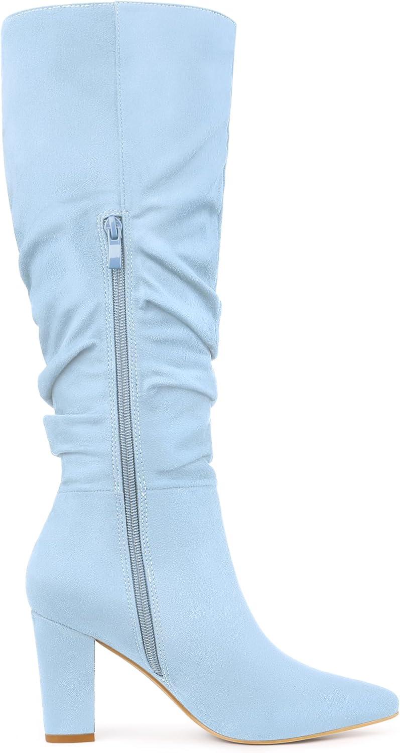 imageAllegra K Womens Slouch Pointed Toe Chunky Heel Knee High BootsSky Blue