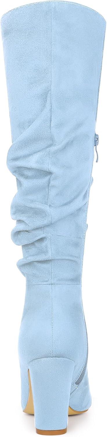 imageAllegra K Womens Slouch Pointed Toe Chunky Heel Knee High BootsSky Blue