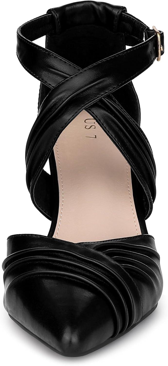 imageAllegra K Womens Slouches Cross Strap Pointed Toe Stiletto Heels PumpsBlack