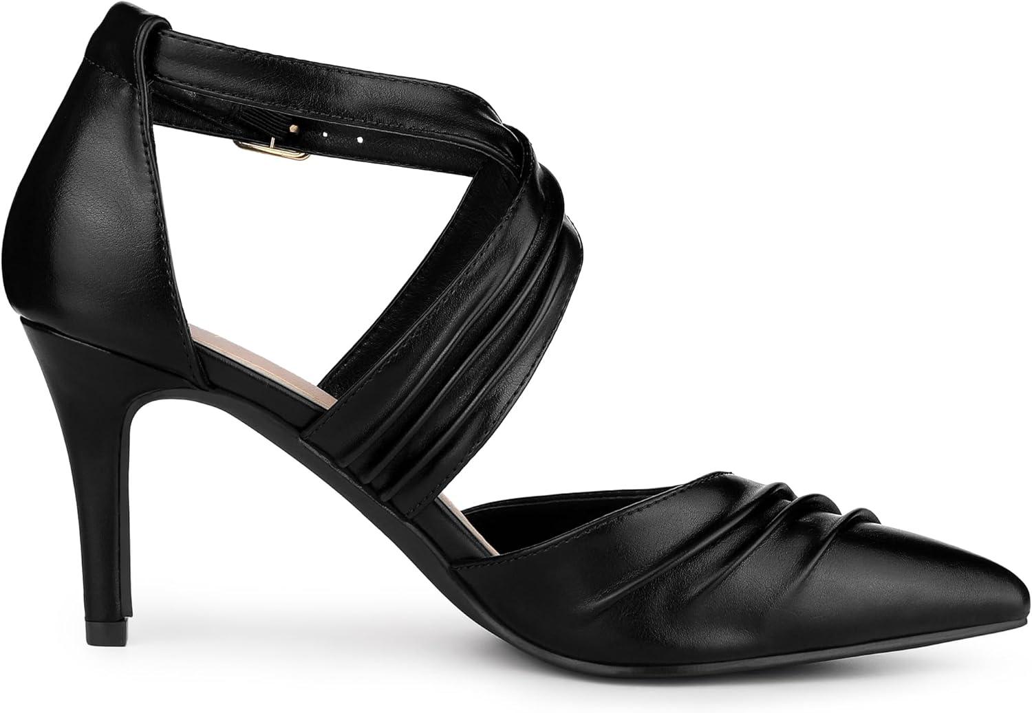 imageAllegra K Womens Slouches Cross Strap Pointed Toe Stiletto Heels PumpsBlack