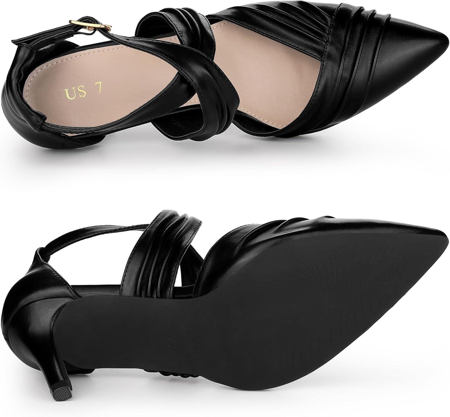 imageAllegra K Womens Slouches Cross Strap Pointed Toe Stiletto Heels PumpsBlack