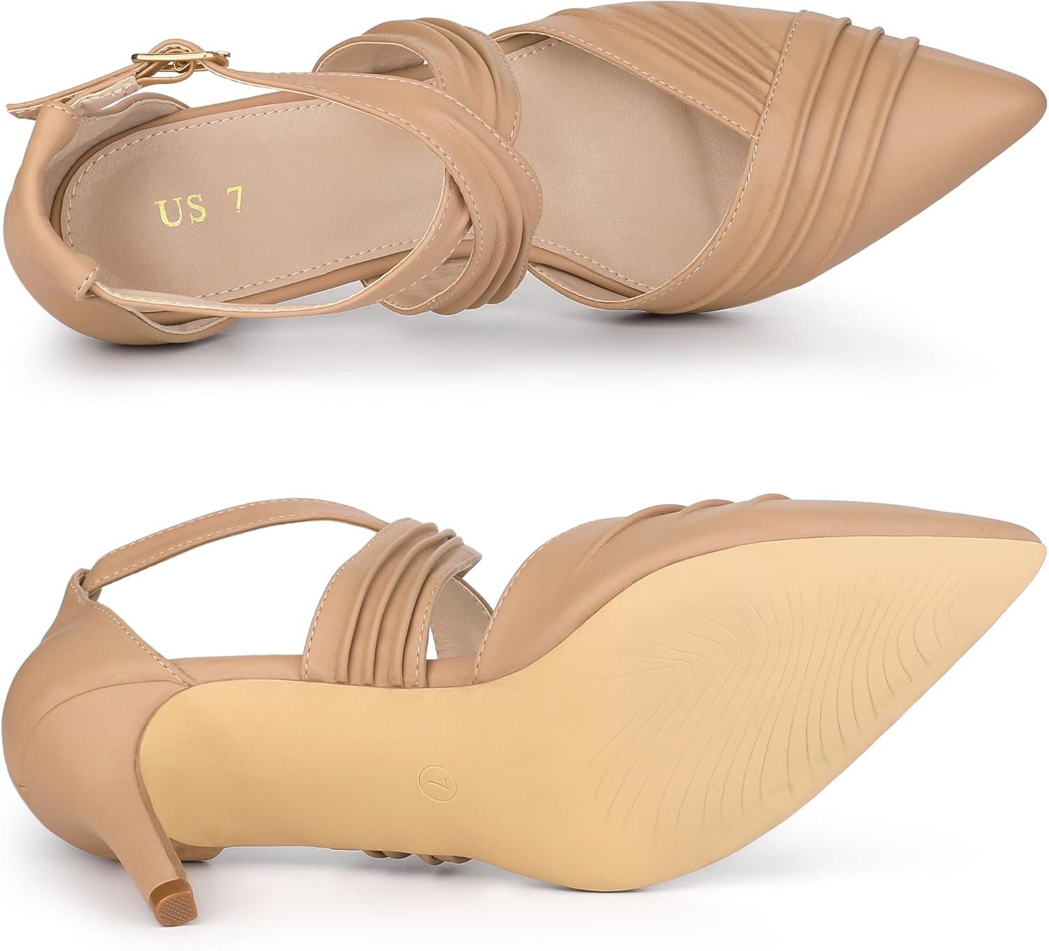 imageAllegra K Womens Slouches Cross Strap Pointed Toe Stiletto Heels PumpsNude