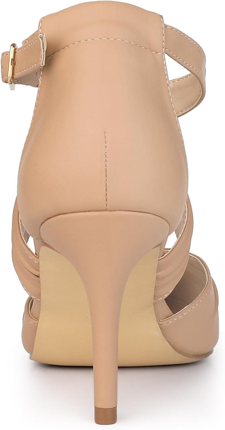 imageAllegra K Womens Slouches Cross Strap Pointed Toe Stiletto Heels PumpsNude