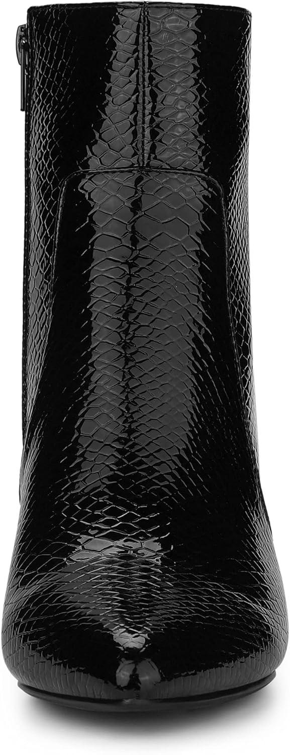 imageAllegra K Womens Snakeskin Print Boots Halloween Costumes Chunky High Heels Ankle BootsBlack