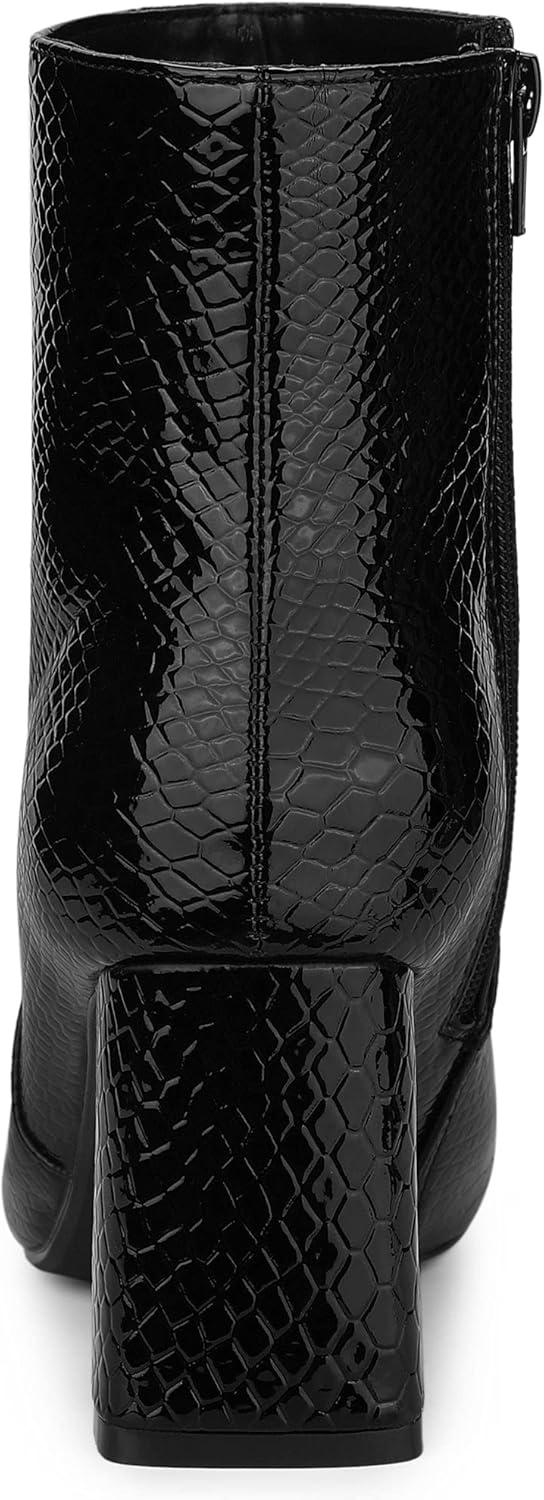 imageAllegra K Womens Snakeskin Print Boots Halloween Costumes Chunky High Heels Ankle BootsBlack