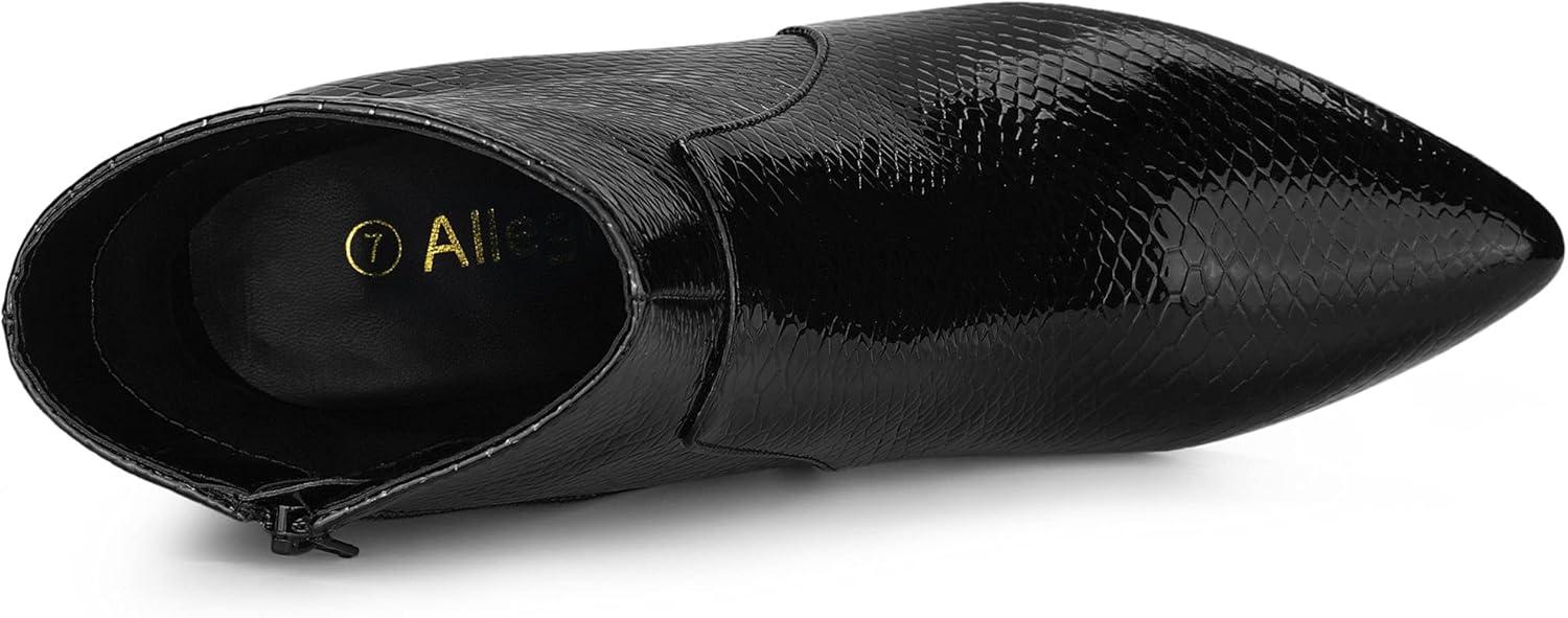 imageAllegra K Womens Snakeskin Print Boots Halloween Costumes Chunky High Heels Ankle BootsBlack