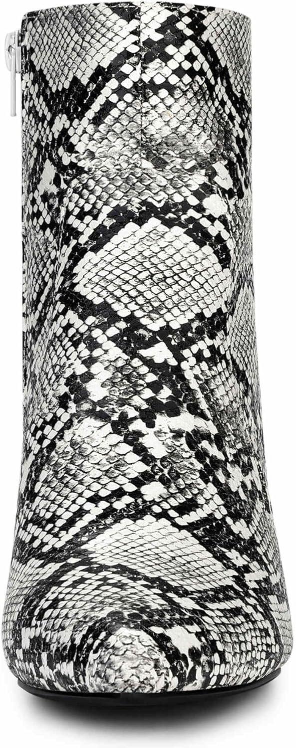 imageAllegra K Womens Snakeskin Print Boots Halloween Costumes Chunky High Heels Ankle BootsBlack White