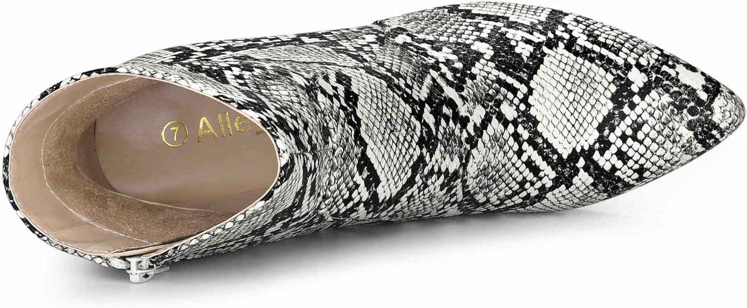 imageAllegra K Womens Snakeskin Print Boots Halloween Costumes Chunky High Heels Ankle BootsBlack White