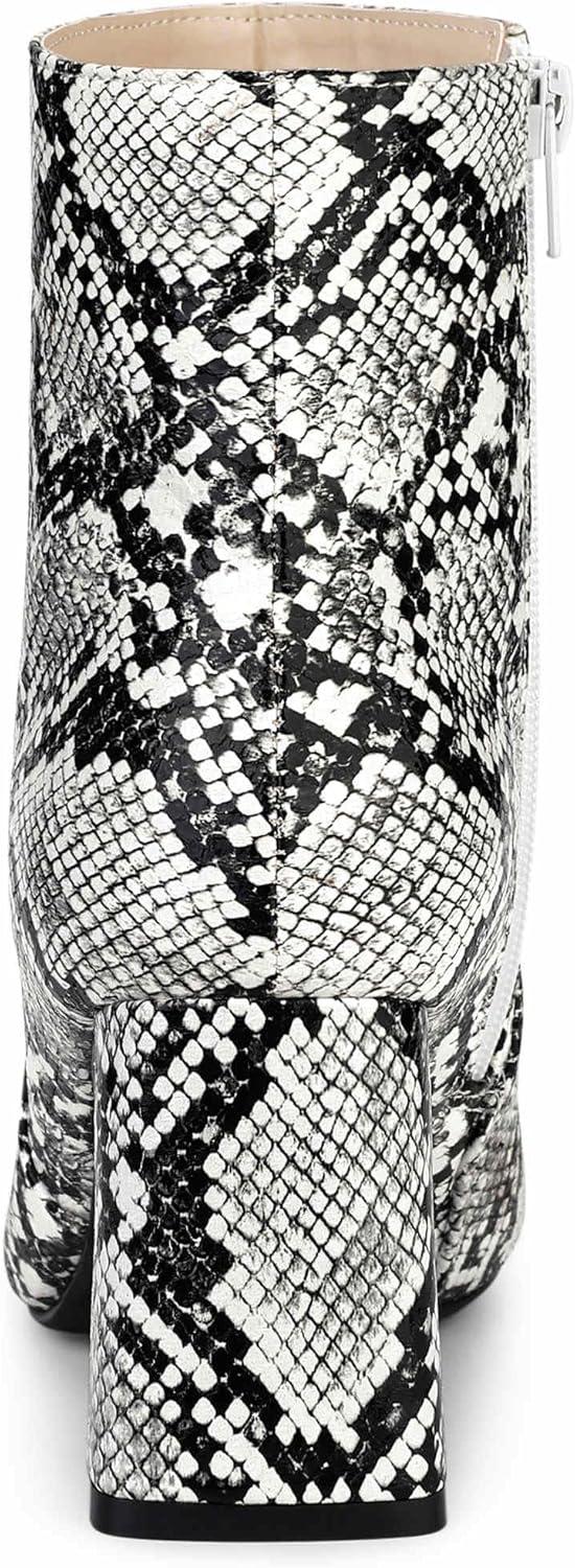 imageAllegra K Womens Snakeskin Print Boots Halloween Costumes Chunky High Heels Ankle BootsBlack White
