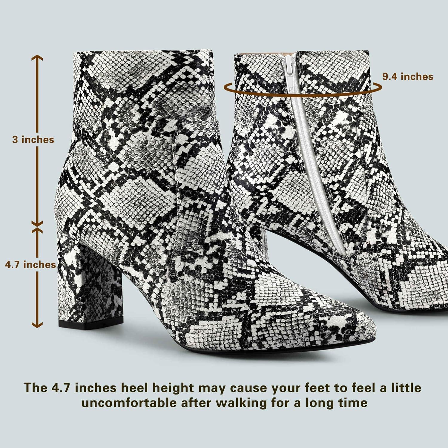 imageAllegra K Womens Snakeskin Print Boots Halloween Costumes Chunky High Heels Ankle BootsBlack White