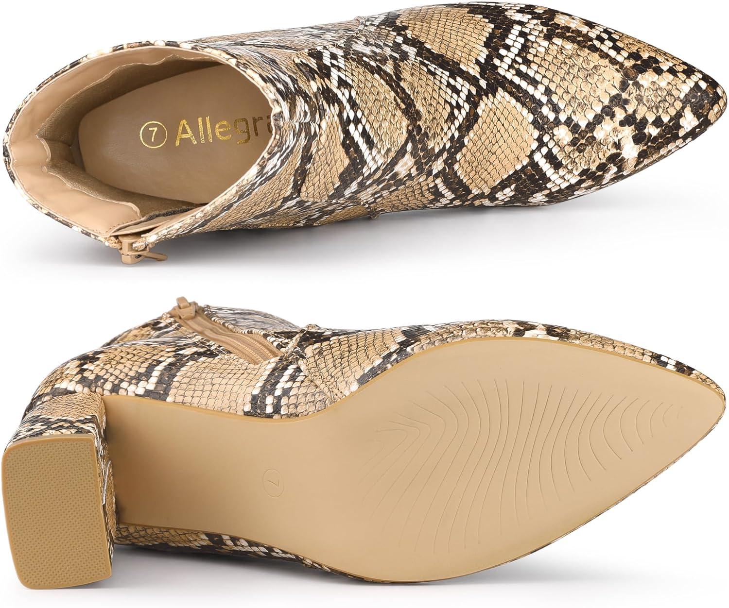 imageAllegra K Womens Snakeskin Print Boots Halloween Costumes Chunky High Heels Ankle BootsBrown Snake