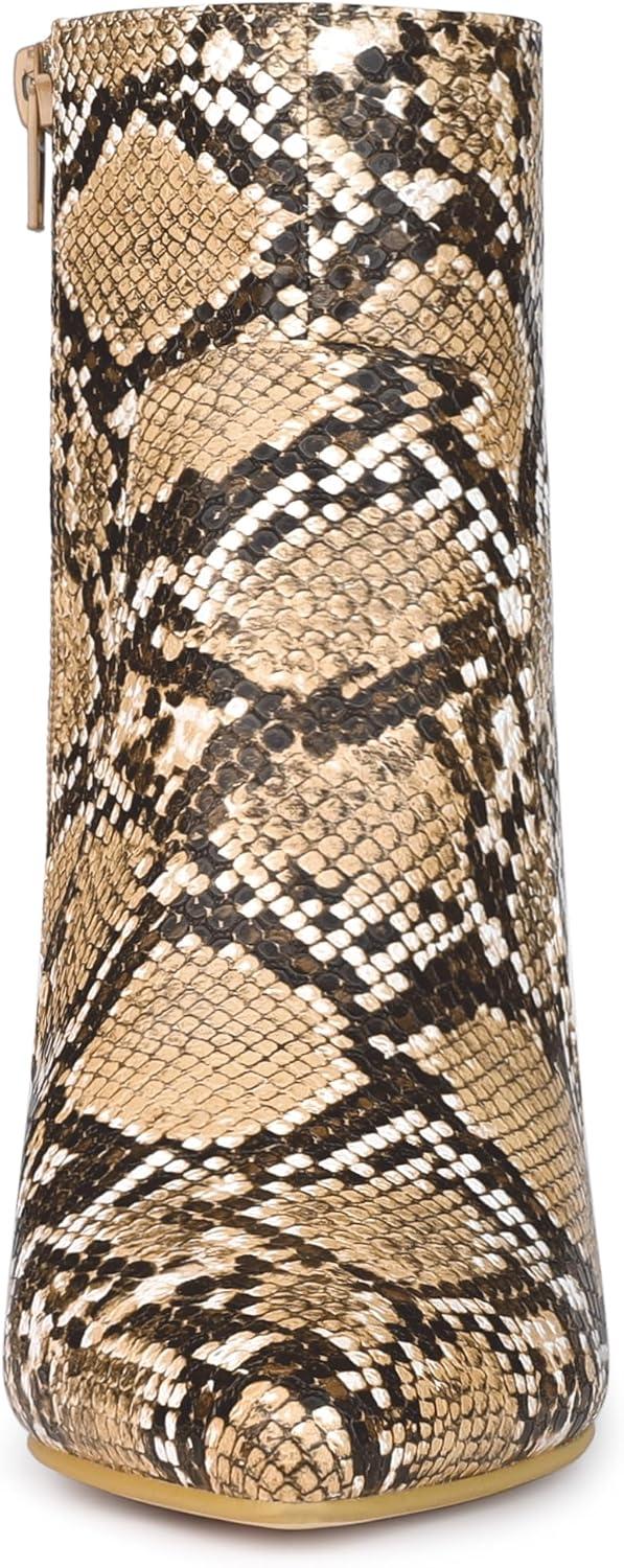 imageAllegra K Womens Snakeskin Print Boots Halloween Costumes Chunky High Heels Ankle BootsBrown Snake