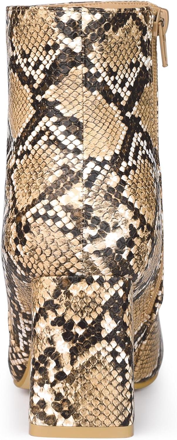 imageAllegra K Womens Snakeskin Print Boots Halloween Costumes Chunky High Heels Ankle BootsBrown Snake