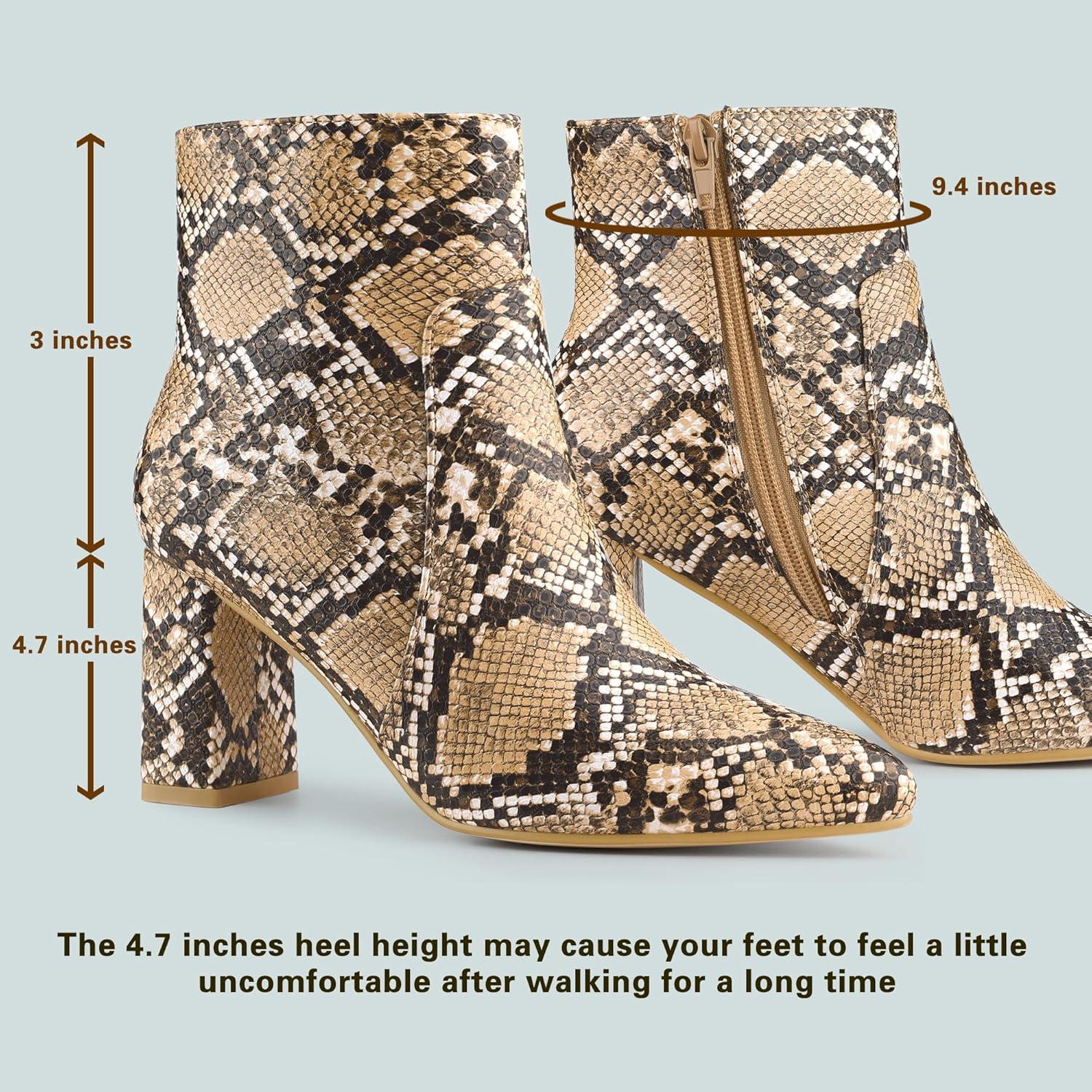 imageAllegra K Womens Snakeskin Print Boots Halloween Costumes Chunky High Heels Ankle BootsBrown Snake