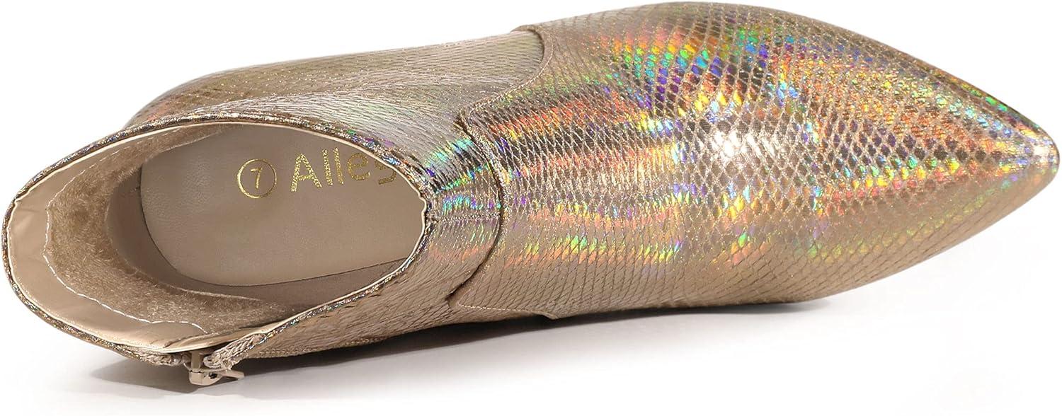 imageAllegra K Womens Snakeskin Print Boots Halloween Costumes Chunky High Heels Ankle BootsRose Gold