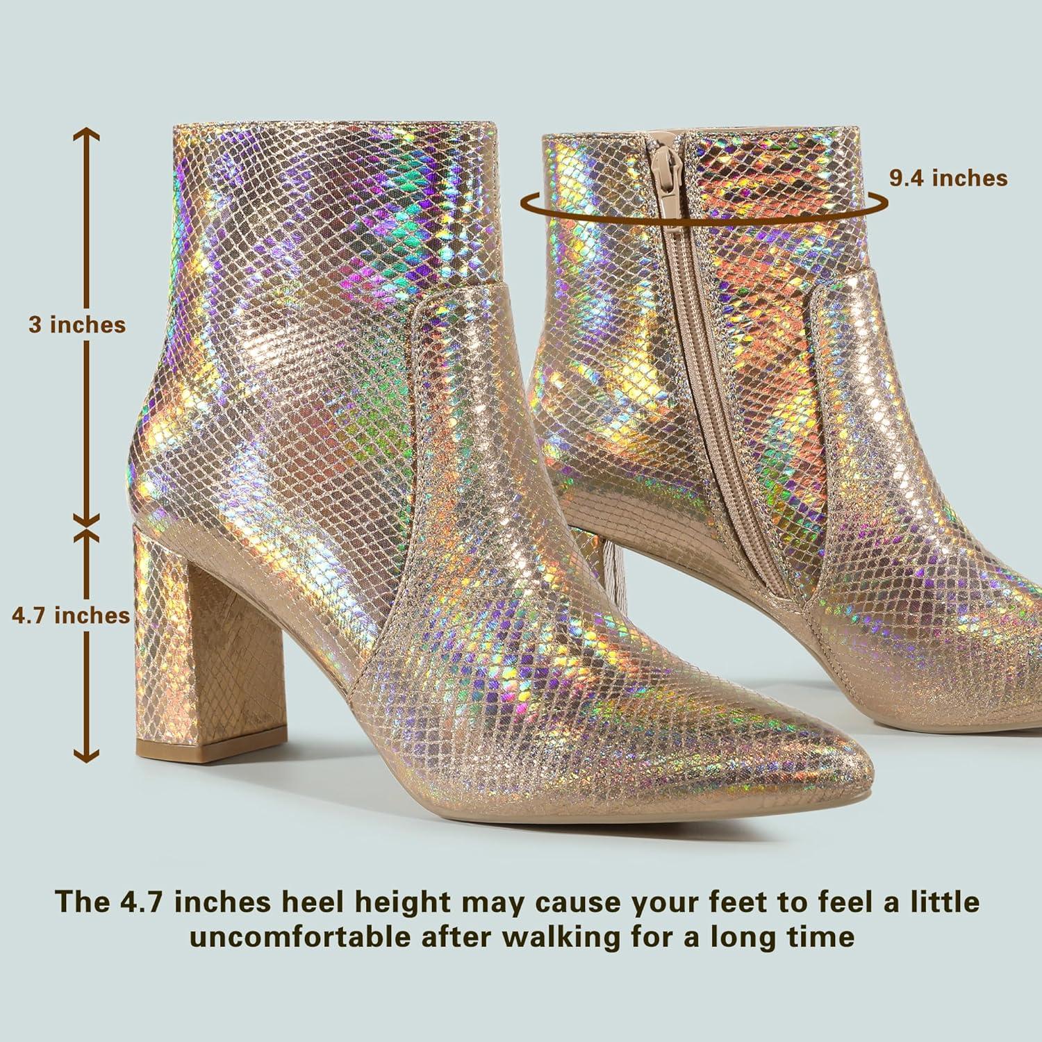 imageAllegra K Womens Snakeskin Print Boots Halloween Costumes Chunky High Heels Ankle BootsRose Gold