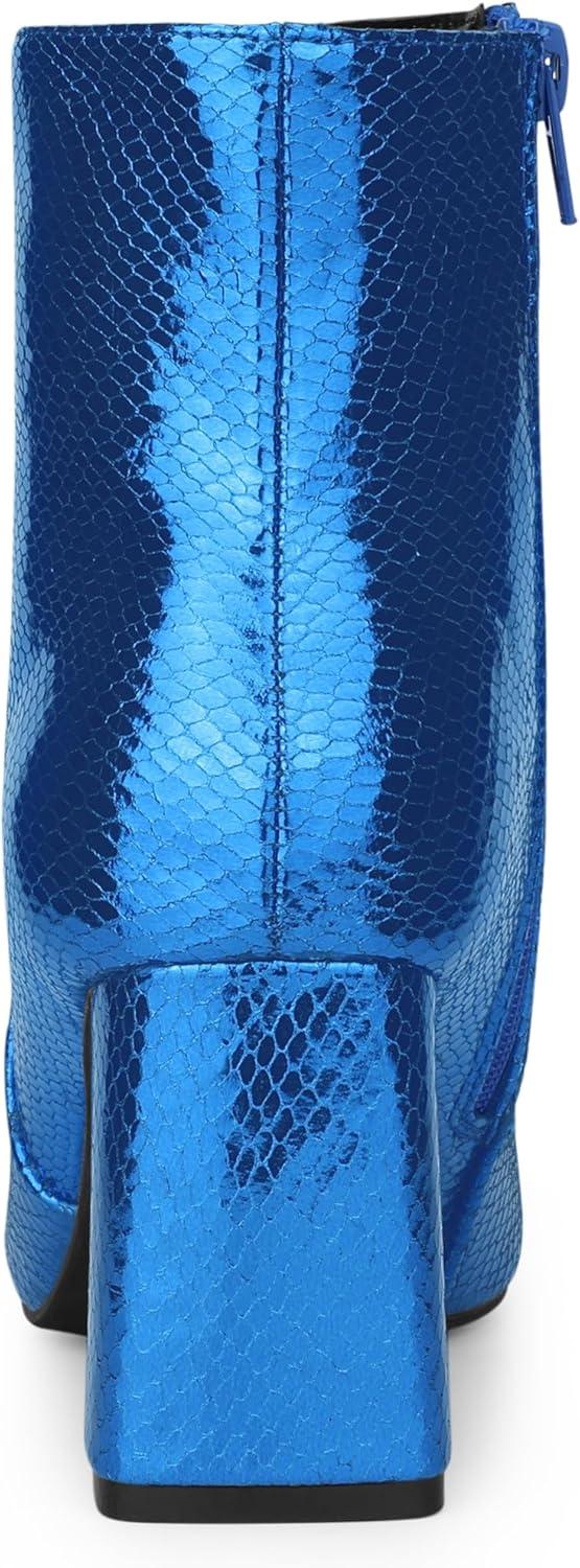 imageAllegra K Womens Snakeskin Print Boots Halloween Costumes Chunky High Heels Ankle BootsRoyal Blue