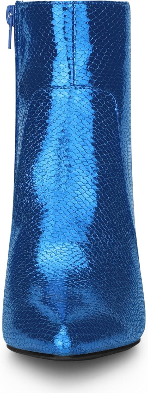 imageAllegra K Womens Snakeskin Print Boots Halloween Costumes Chunky High Heels Ankle BootsRoyal Blue