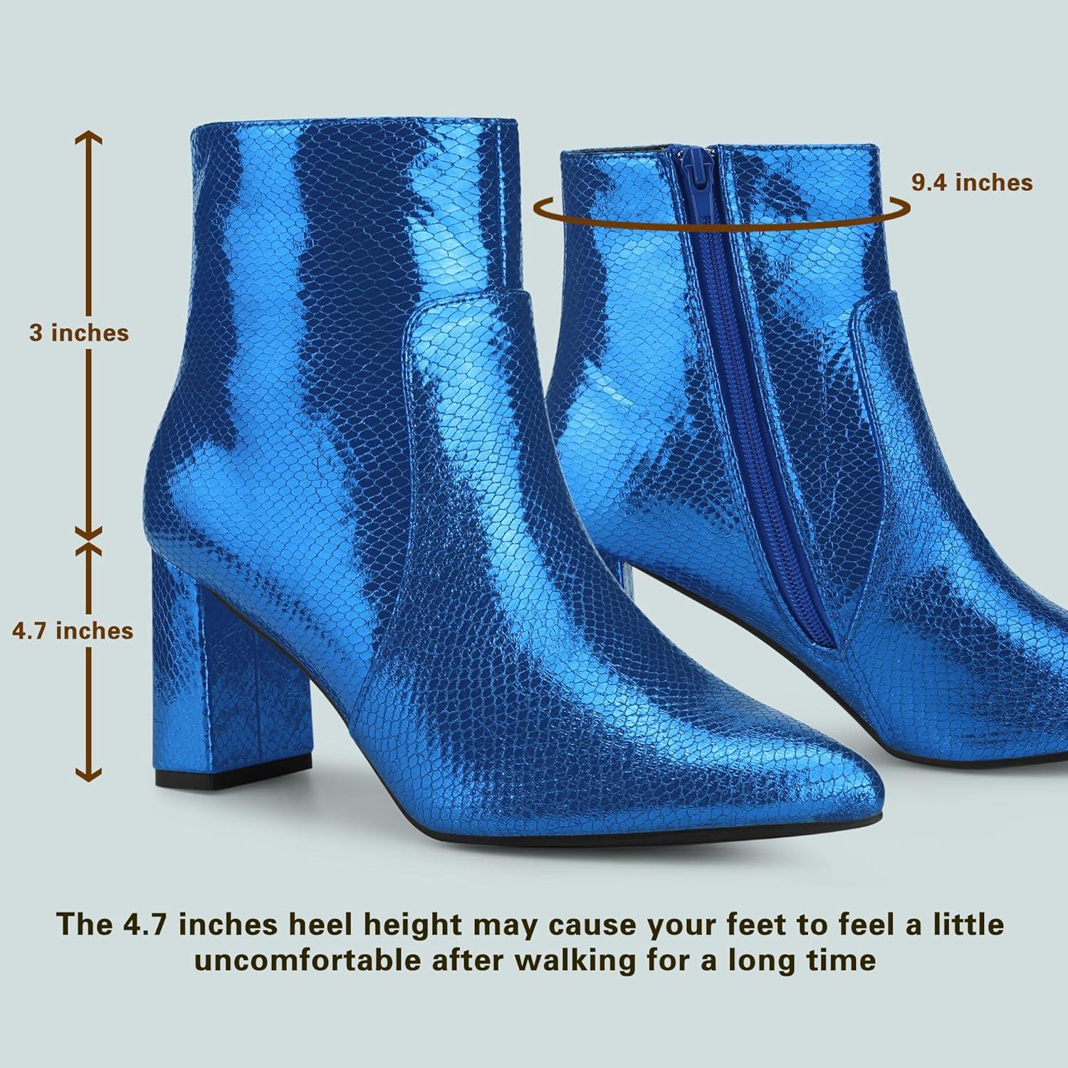 imageAllegra K Womens Snakeskin Print Boots Halloween Costumes Chunky High Heels Ankle BootsRoyal Blue
