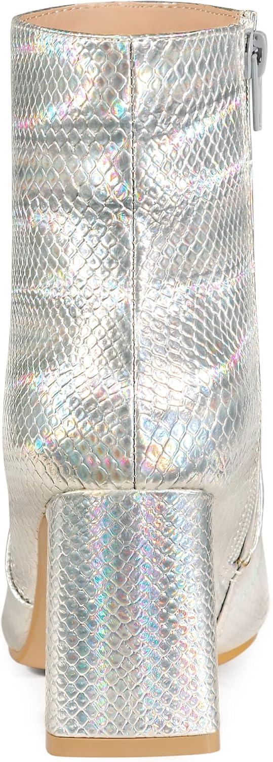 imageAllegra K Womens Snakeskin Print Boots Halloween Costumes Chunky High Heels Ankle BootsSilver