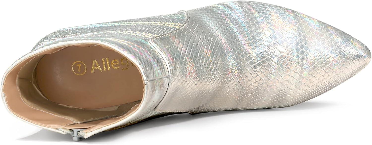 imageAllegra K Womens Snakeskin Print Boots Halloween Costumes Chunky High Heels Ankle BootsSilver