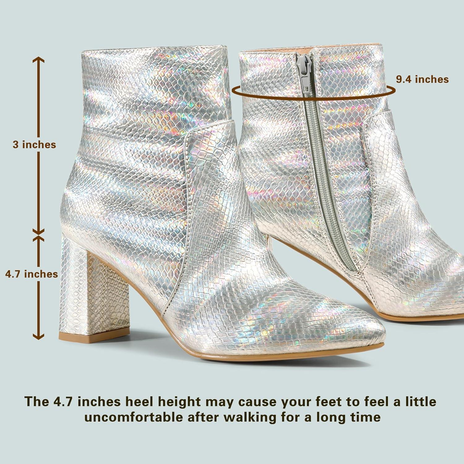 imageAllegra K Womens Snakeskin Print Boots Halloween Costumes Chunky High Heels Ankle BootsSilver