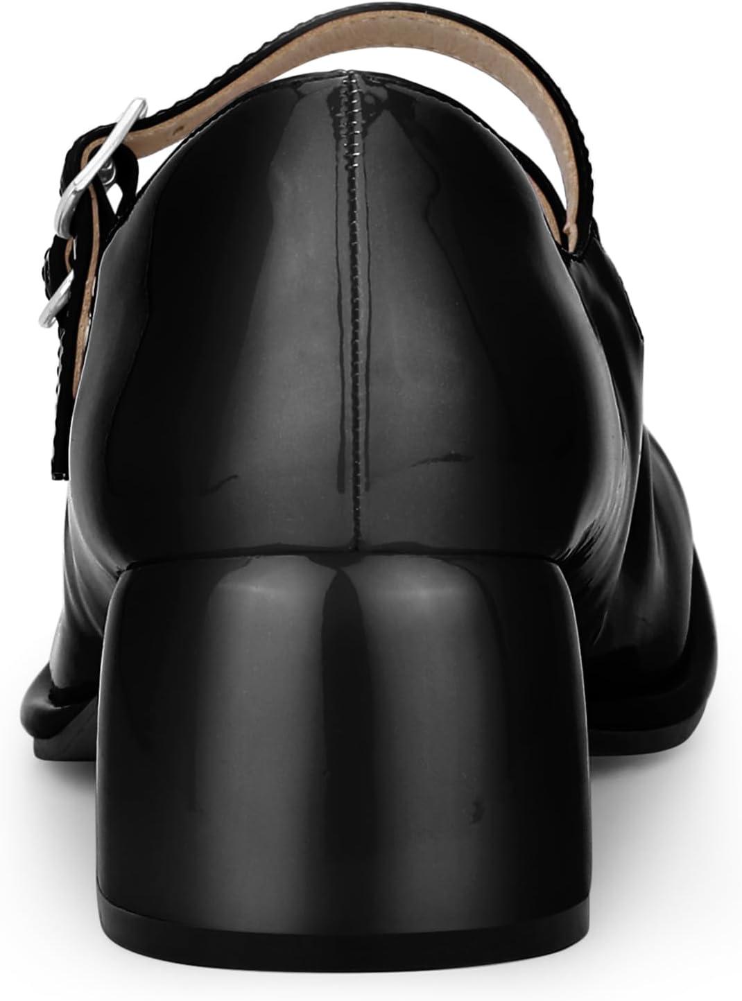 imageAllegra K Womens Square Toe Ankle Strap Block Heels Mary Janes Pumps ShoesBlack