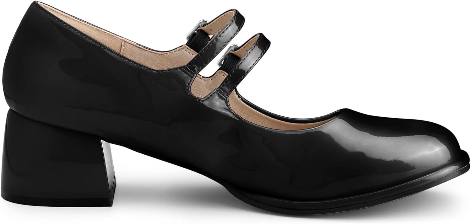 imageAllegra K Womens Square Toe Ankle Strap Block Heels Mary Janes Pumps ShoesBlack