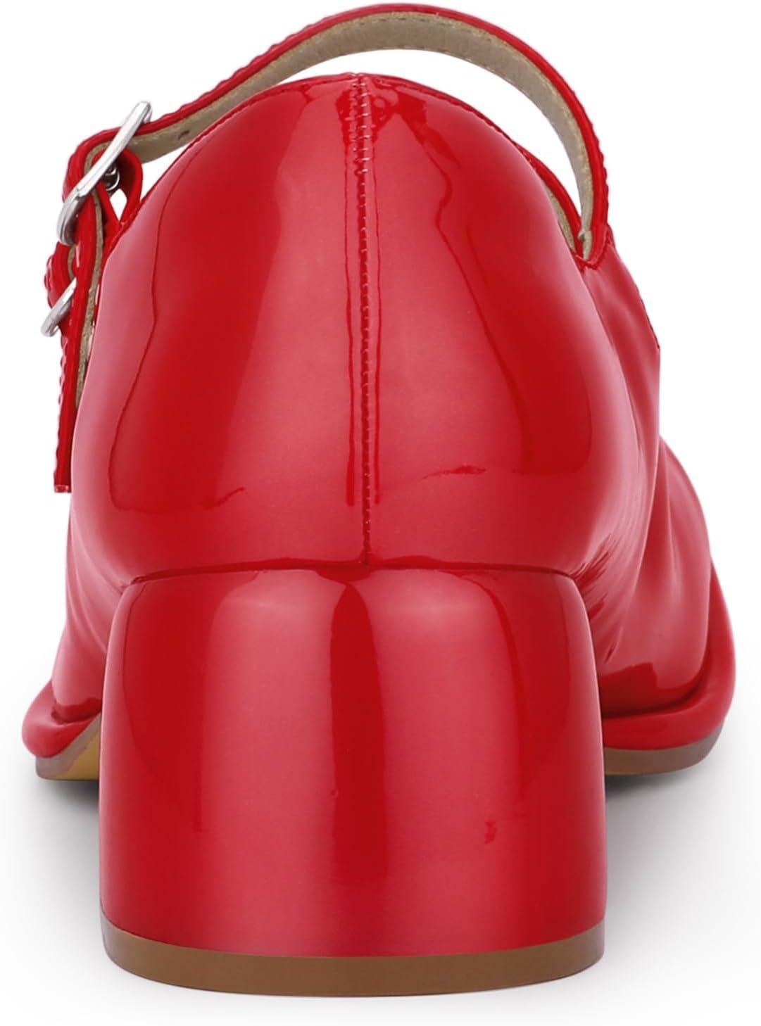 imageAllegra K Womens Square Toe Ankle Strap Block Heels Mary Janes Pumps ShoesRed