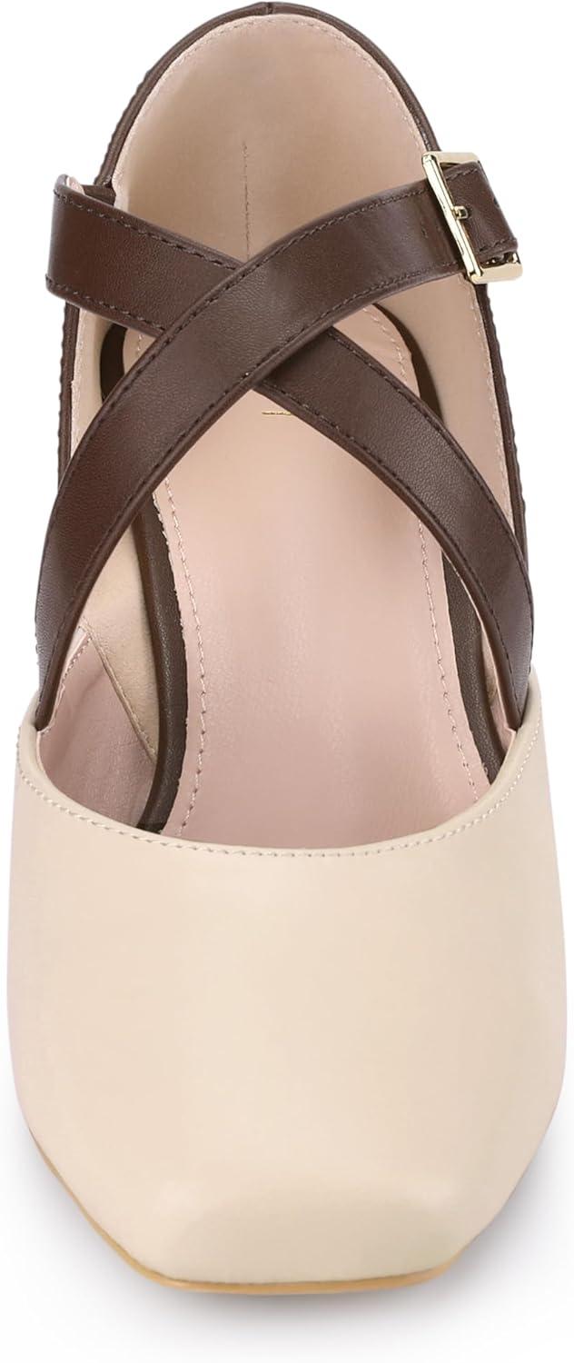imageAllegra K Womens Square Toe Mary Jane Chunky Heels Dress ShoesBeige
