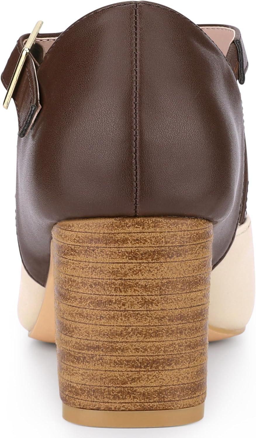 imageAllegra K Womens Square Toe Mary Jane Chunky Heels Dress ShoesBeige