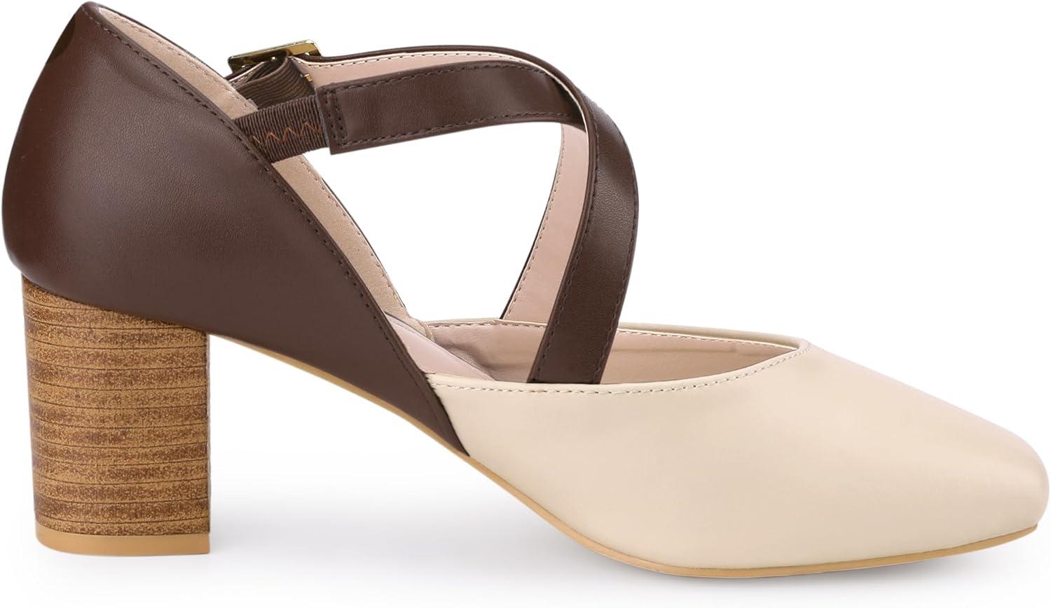 imageAllegra K Womens Square Toe Mary Jane Chunky Heels Dress ShoesBeige