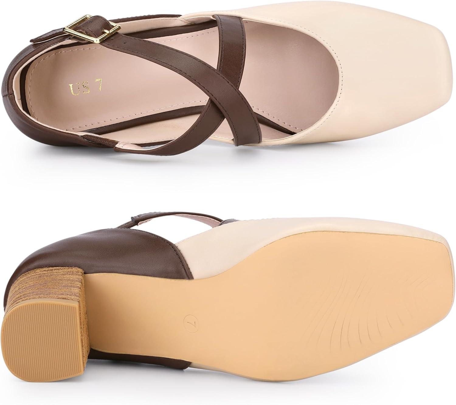 imageAllegra K Womens Square Toe Mary Jane Chunky Heels Dress ShoesBeige